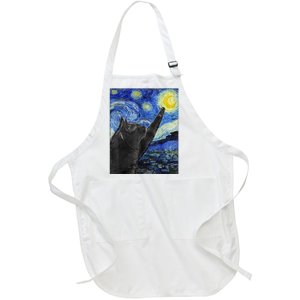 Starry Night Cat Artwork Full-Length Apron With Pockets