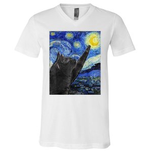 Starry Night Cat Artwork V-Neck T-Shirt