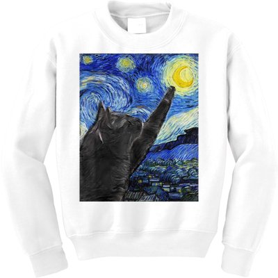 Starry Night Cat Artwork Kids Sweatshirt