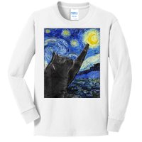 Starry Night Cat Artwork Kids Long Sleeve Shirt