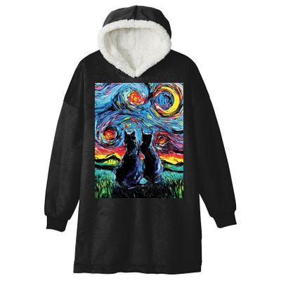 Scary Night Cat Van Gogh Art Hooded Wearable Blanket