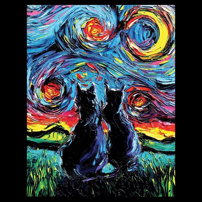 Scary Night Cat Van Gogh Art Drawstring Bag