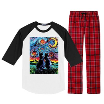 Scary Night Cat Van Gogh Art Raglan Sleeve Pajama Set