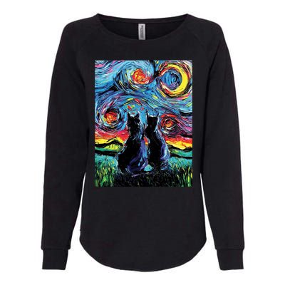 Scary Night Cat Van Gogh Art Womens California Wash Sweatshirt