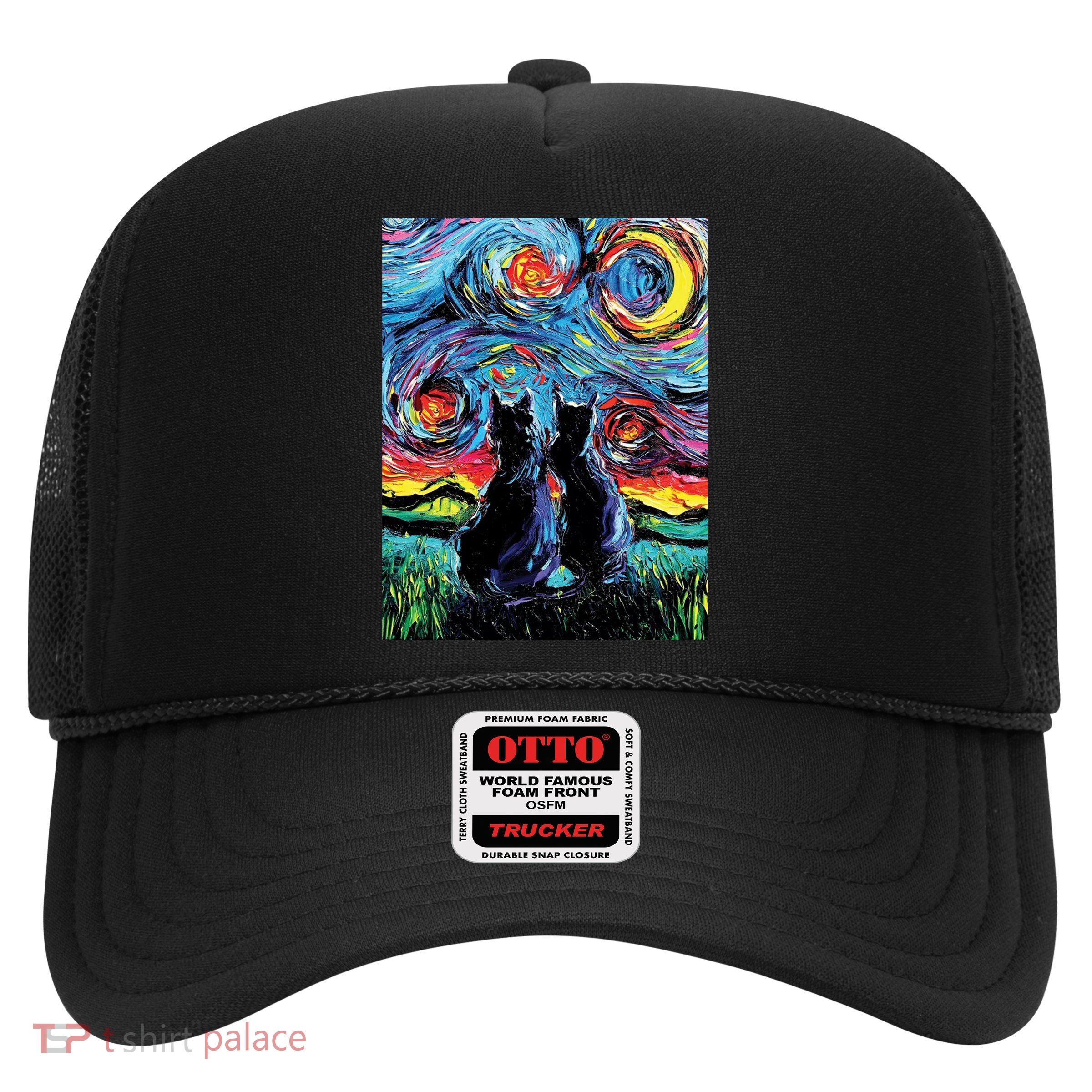 Scary Night Cat Van Gogh Art Trucker Hat