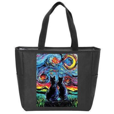 Scary Night Cat Van Gogh Art Zip Tote Bag