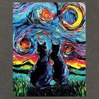 Scary Night Cat Van Gogh Art Cotton Canvas Backpack