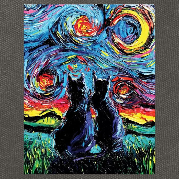 Scary Night Cat Van Gogh Art Cotton Canvas Backpack