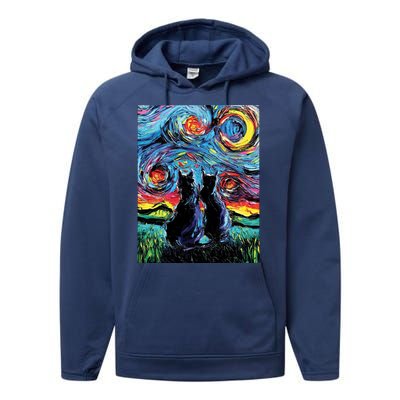 Scary Night Cat Van Gogh Art Performance Fleece Hoodie