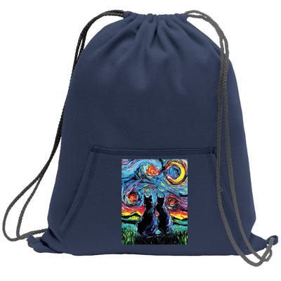 Scary Night Cat Van Gogh Art Sweatshirt Cinch Pack Bag