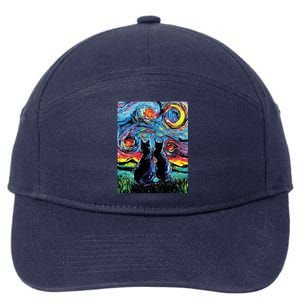 Scary Night Cat Van Gogh Art 7-Panel Snapback Hat