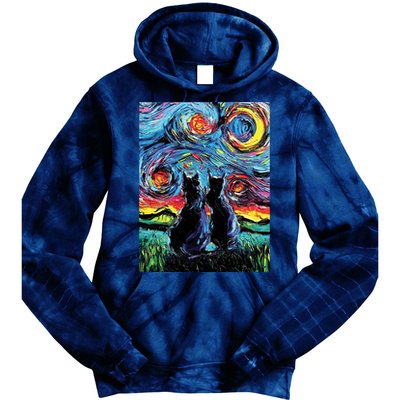 Scary Night Cat Van Gogh Art Tie Dye Hoodie