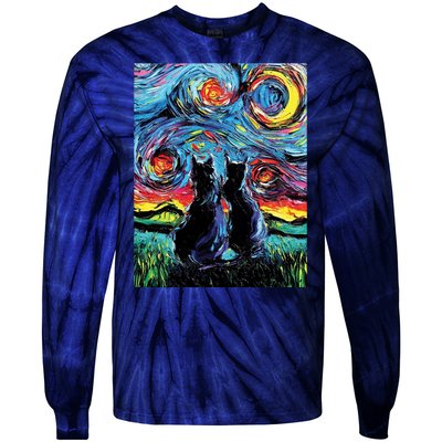 Scary Night Cat Van Gogh Art Tie-Dye Long Sleeve Shirt