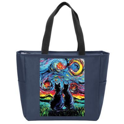 Scary Night Cat Van Gogh Art Zip Tote Bag