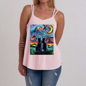 Scary Night Cat Van Gogh Art Women's Strappy Tank