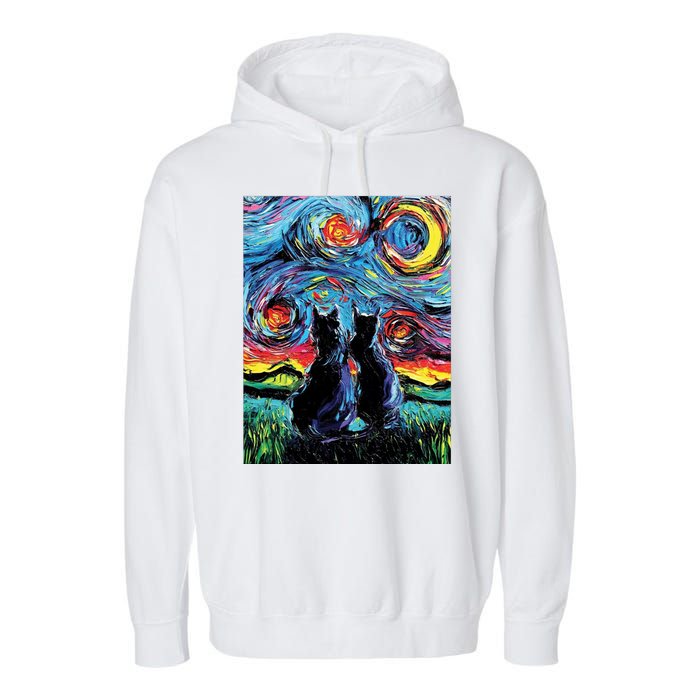 Scary Night Cat Van Gogh Art Garment-Dyed Fleece Hoodie