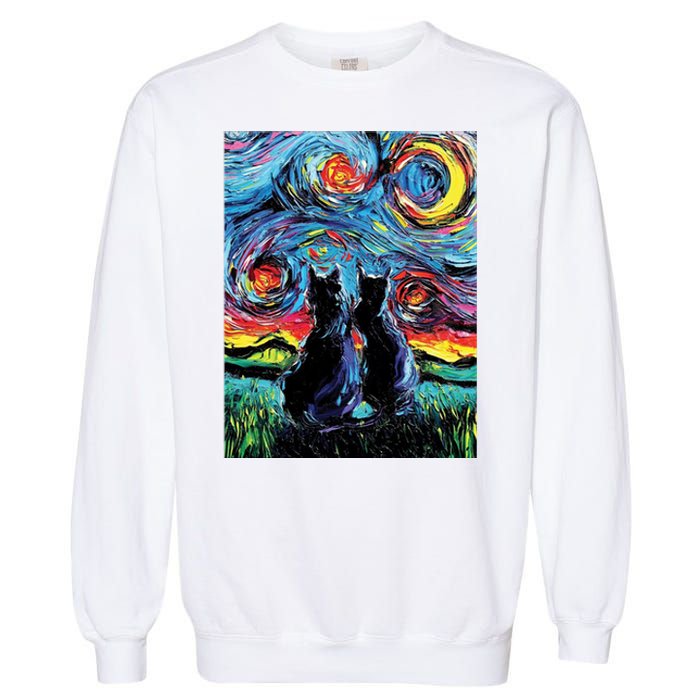 Scary Night Cat Van Gogh Art Garment-Dyed Sweatshirt