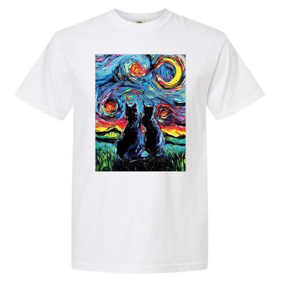 Scary Night Cat Van Gogh Art Garment-Dyed Heavyweight T-Shirt