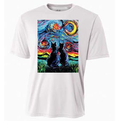 Scary Night Cat Van Gogh Art Cooling Performance Crew T-Shirt