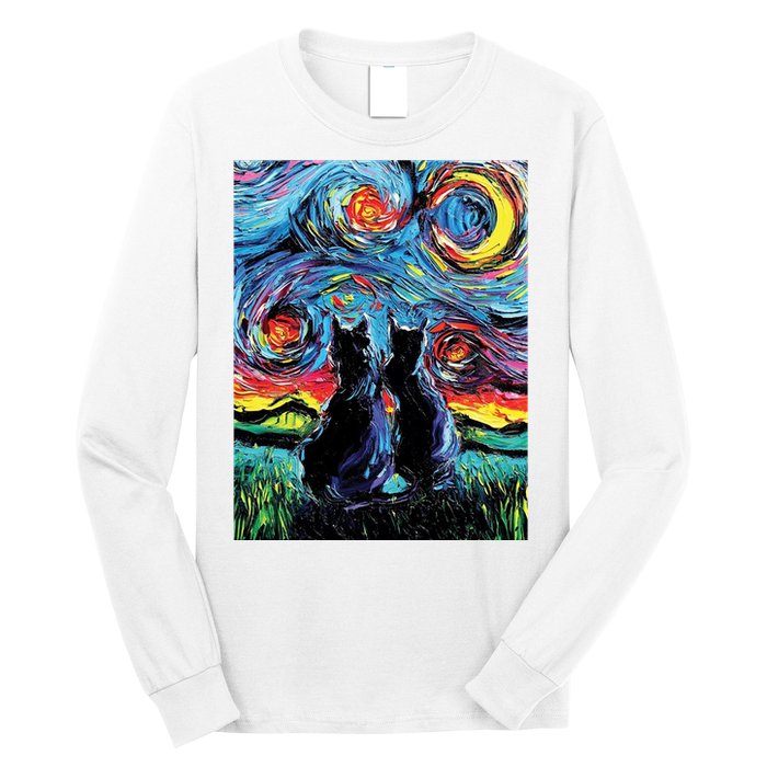 Scary Night Cat Van Gogh Art Long Sleeve Shirt