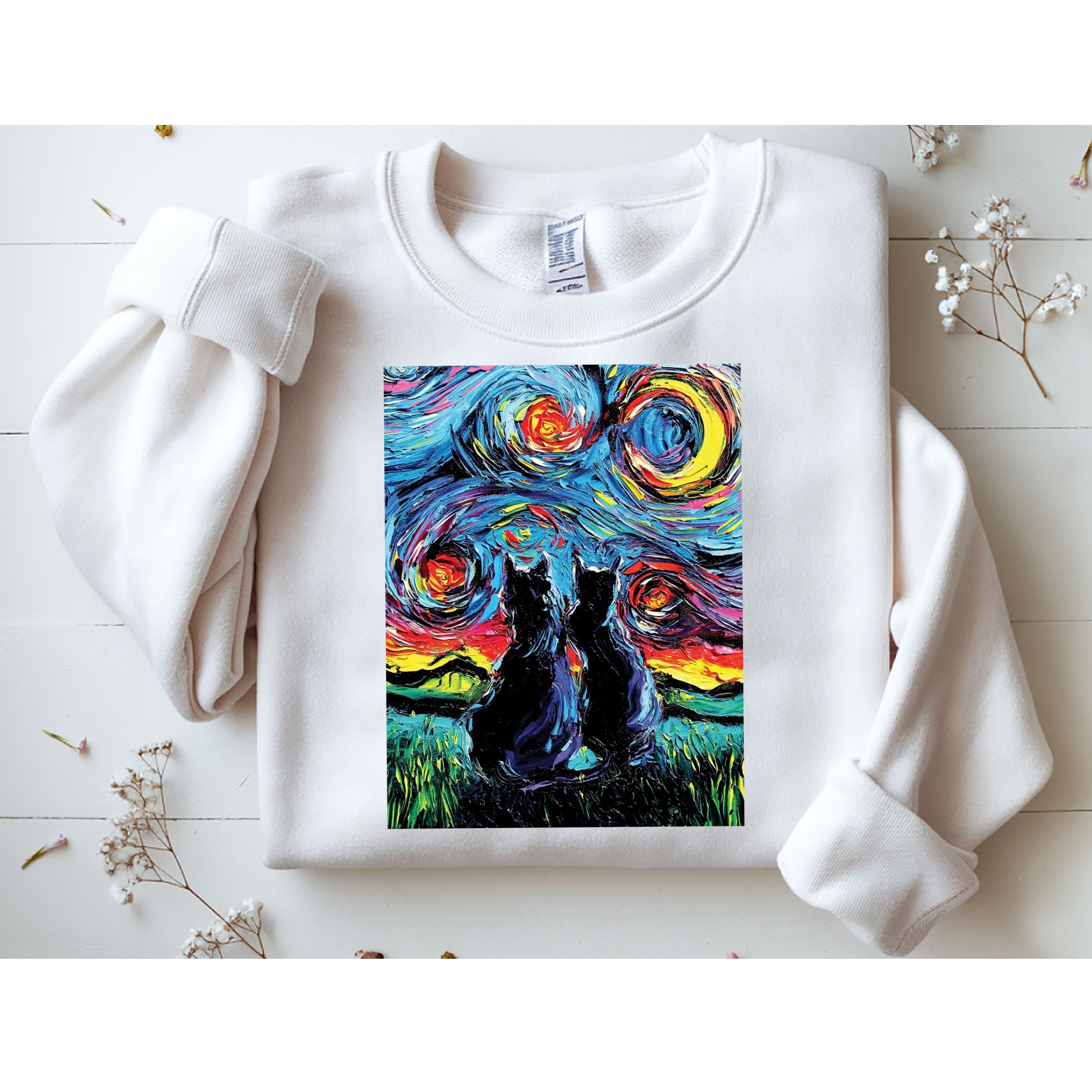 Scary Night Cat Van Gogh Art Sweatshirt