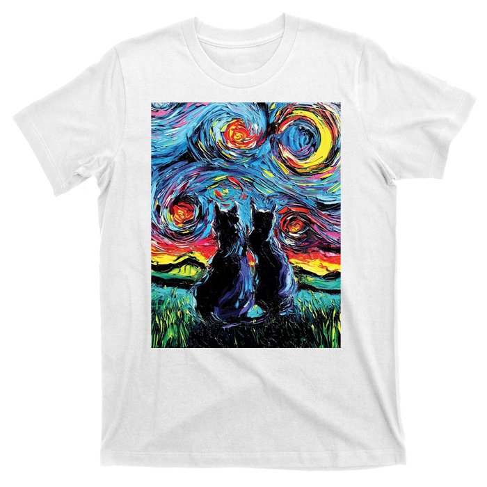 Scary Night Cat Van Gogh Art T-Shirt