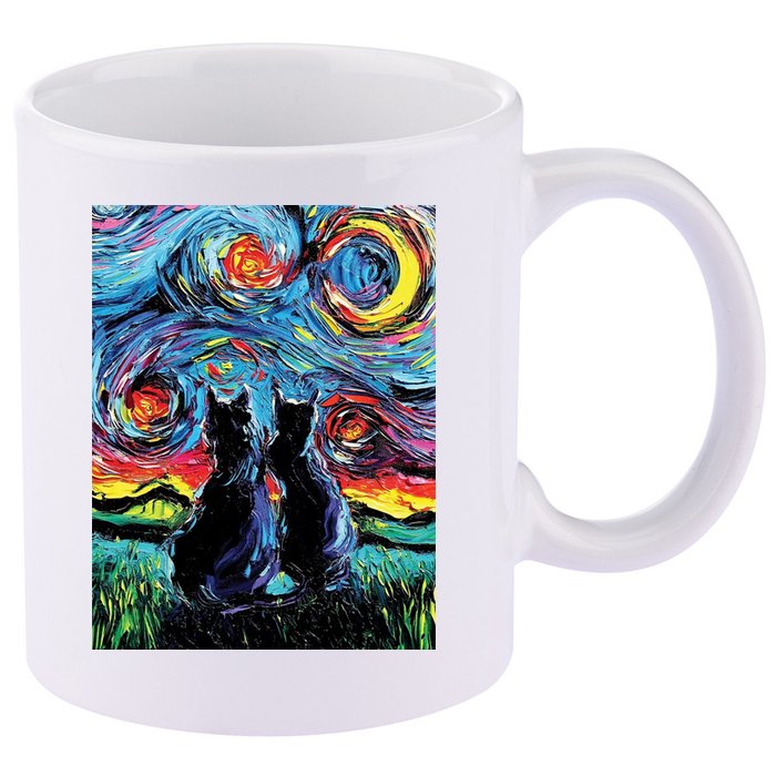Scary Night Cat Van Gogh Art 11oz C Handle Ceramic Mug