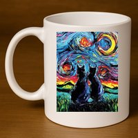 Scary Night Cat Van Gogh Art 11oz C Handle Ceramic Mug