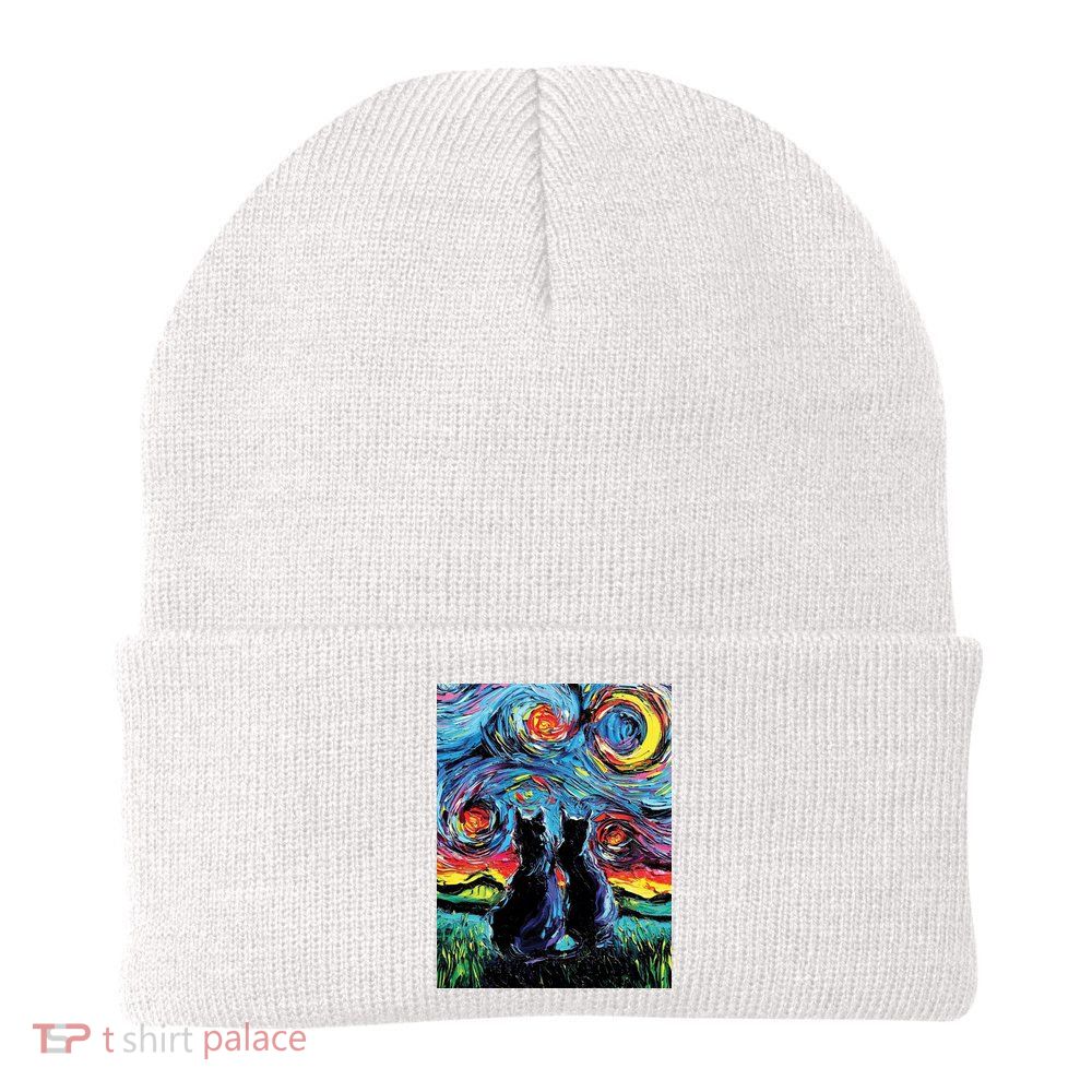Scary Night Cat Van Gogh Art Beanie