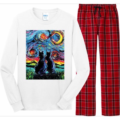 Scary Night Cat Van Gogh Art Long Sleeve Pajama Set