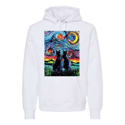 Scary Night Cat Van Gogh Art Premium Hoodie