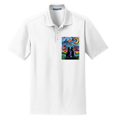 Scary Night Cat Van Gogh Art Dry Zone Grid Polo