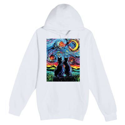 Scary Night Cat Van Gogh Art Premium Pullover Hoodie