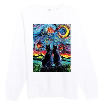 Scary Night Cat Van Gogh Art Premium Crewneck Sweatshirt