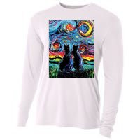 Scary Night Cat Van Gogh Art Cooling Performance Long Sleeve Crew