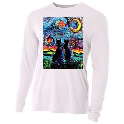 Scary Night Cat Van Gogh Art Cooling Performance Long Sleeve Crew