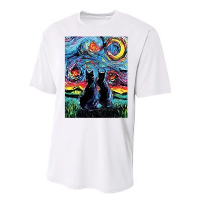 Scary Night Cat Van Gogh Art Performance Sprint T-Shirt