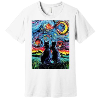 Scary Night Cat Van Gogh Art Premium T-Shirt