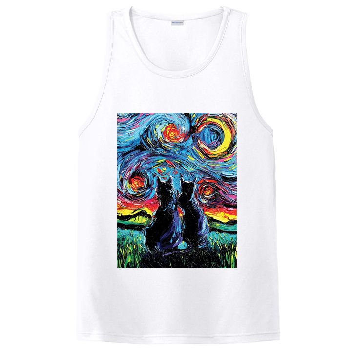 Scary Night Cat Van Gogh Art PosiCharge Competitor Tank