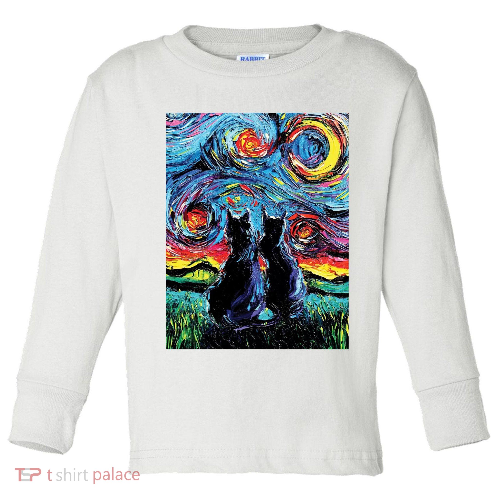 Scary Night Cat Van Gogh Art Toddler Long Sleeve Shirt