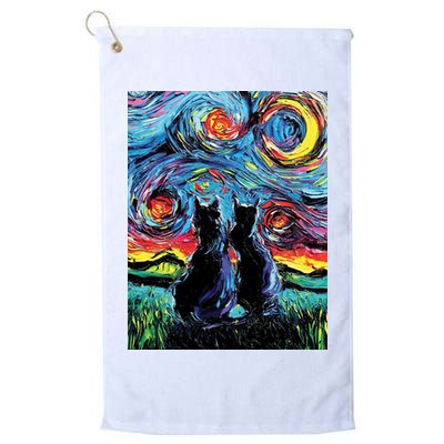 Scary Night Cat Van Gogh Art Golf Towel