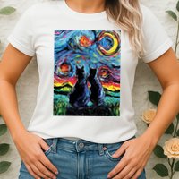 Scary Night Cat Van Gogh Art Womens T-Shirt