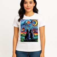 Scary Night Cat Van Gogh Art Womens T-Shirt
