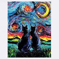 Scary Night Cat Van Gogh Art Womens T-Shirt