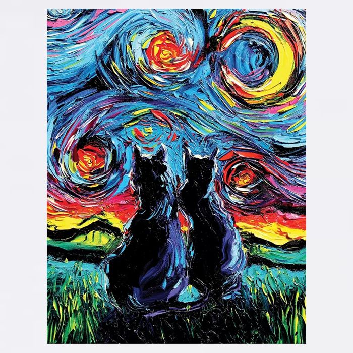 Scary Night Cat Van Gogh Art Womens T-Shirt