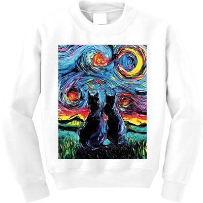 Scary Night Cat Van Gogh Art Kids Sweatshirt