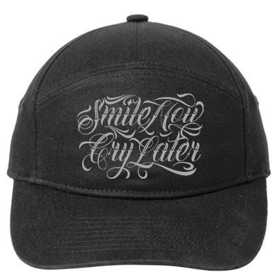 Smile Now Cry Later Tattoo Chicano Lettering 7-Panel Snapback Hat