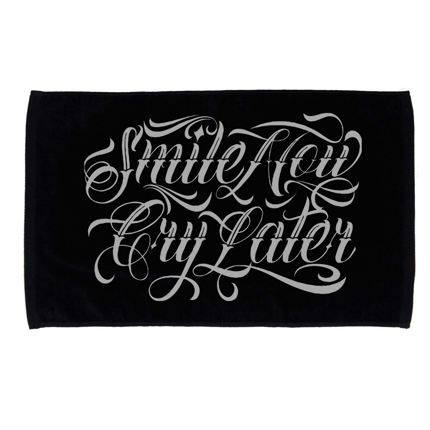 Smile Now Cry Later Tattoo Chicano Lettering Microfiber Hand Towel