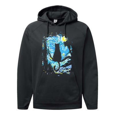 Starry Night Cat Van Gogh Cat Performance Fleece Hoodie