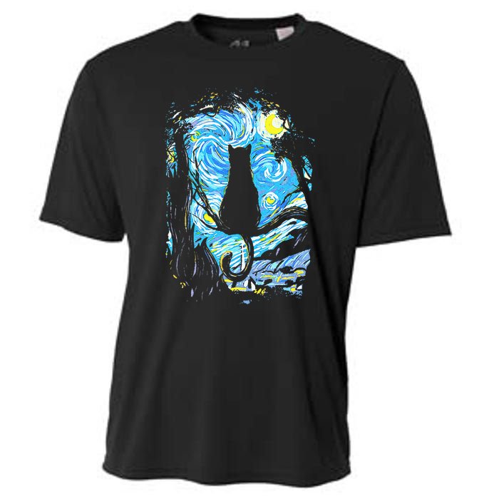 Starry Night Cat Van Gogh Cat Cooling Performance Crew T-Shirt